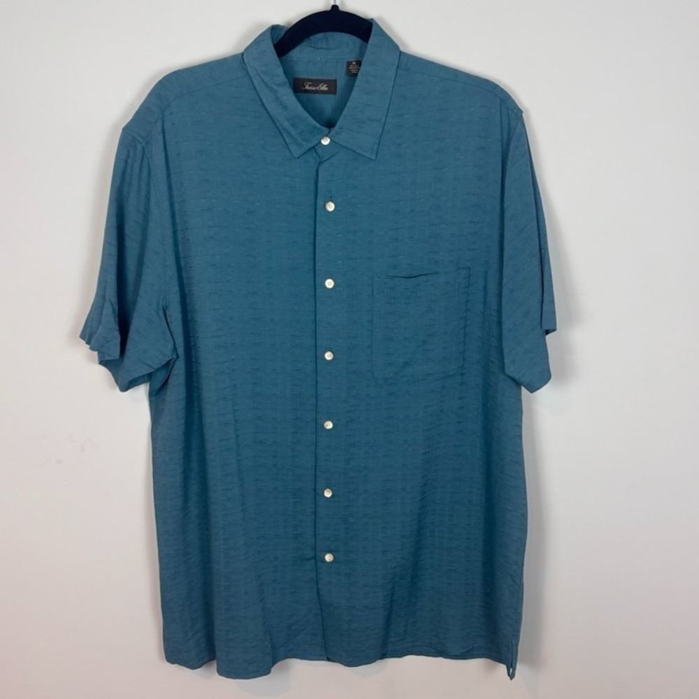 Tassoo Elba Mens Blue Short Sleeve Silk Blend Button up Shirt SZ XL Resortwear